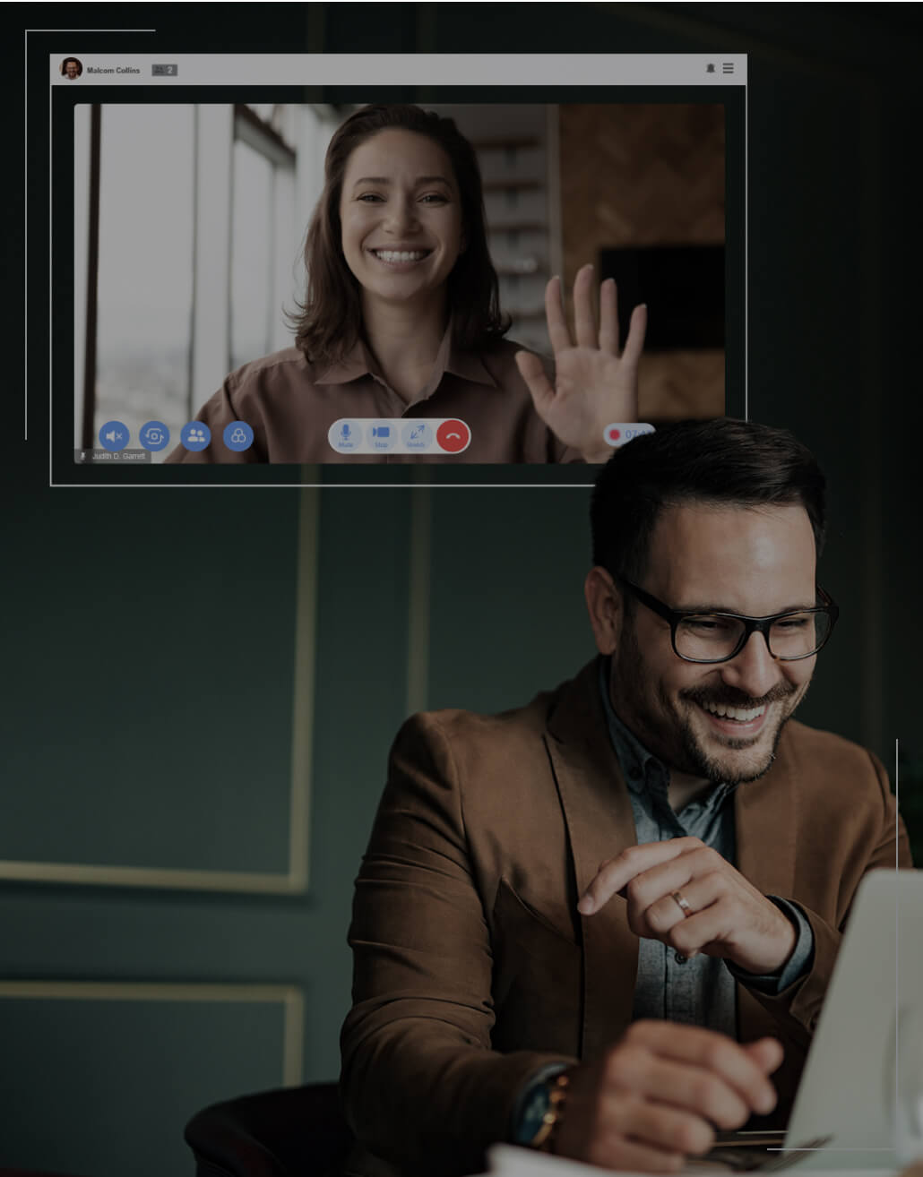 A man video chats with a woman. A man video chats with a woman.